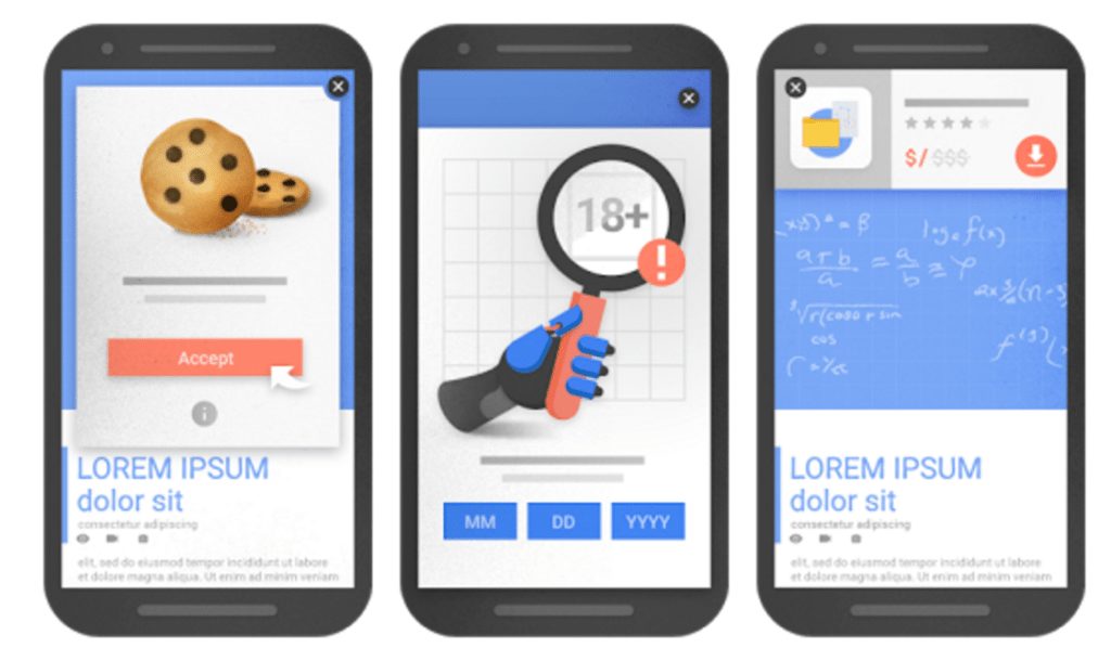 mobile popups that google indicates that are acceptable