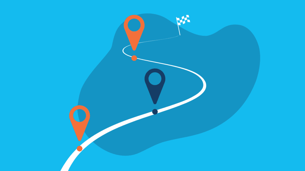 points on a path representing your marketing plan timeline