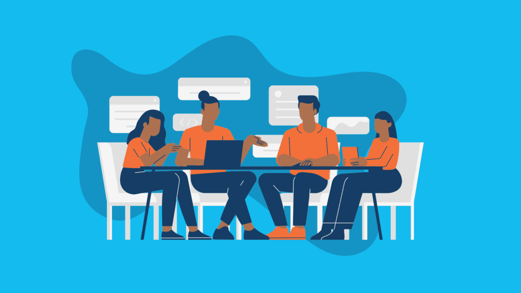 a marketing team working together