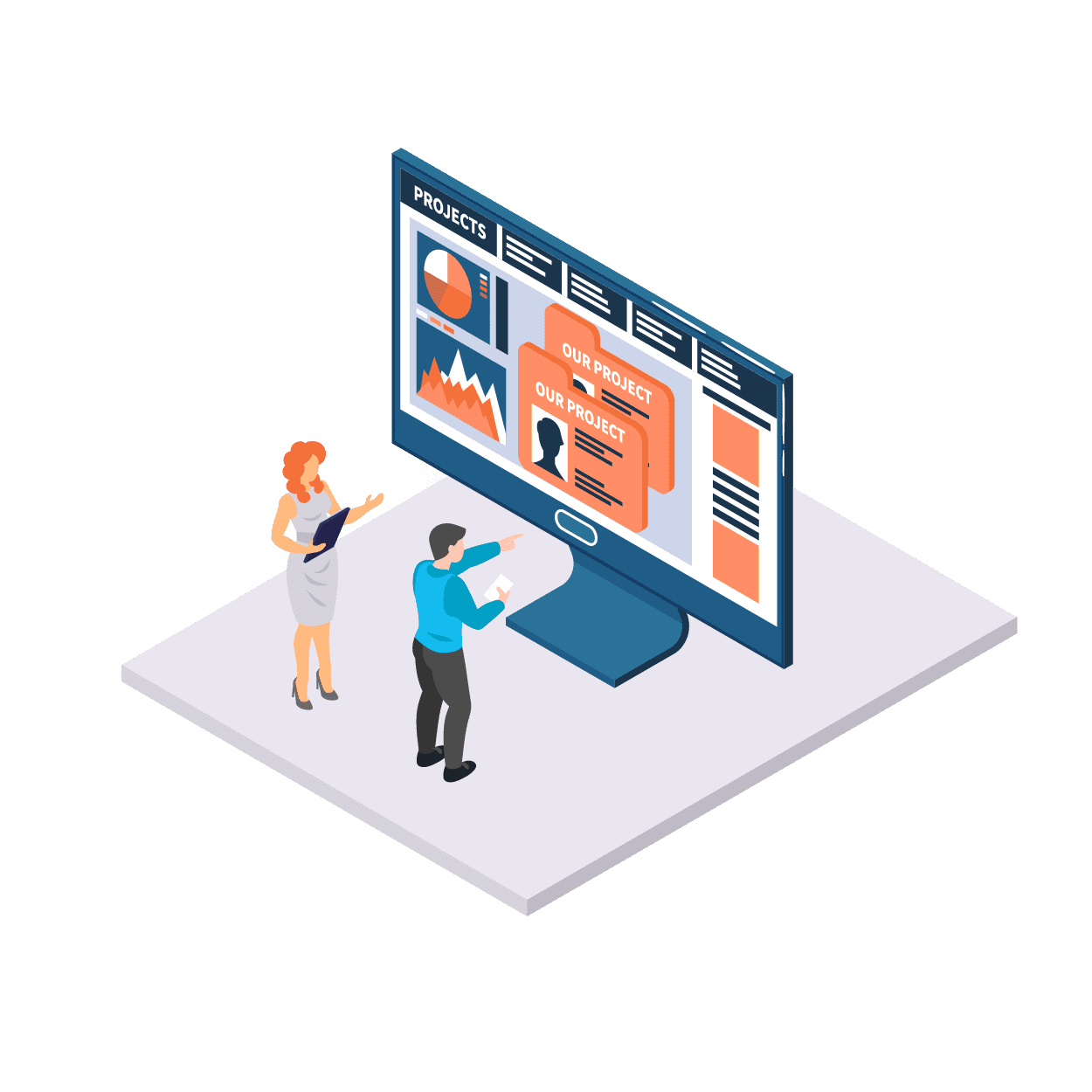 characters working on a computer