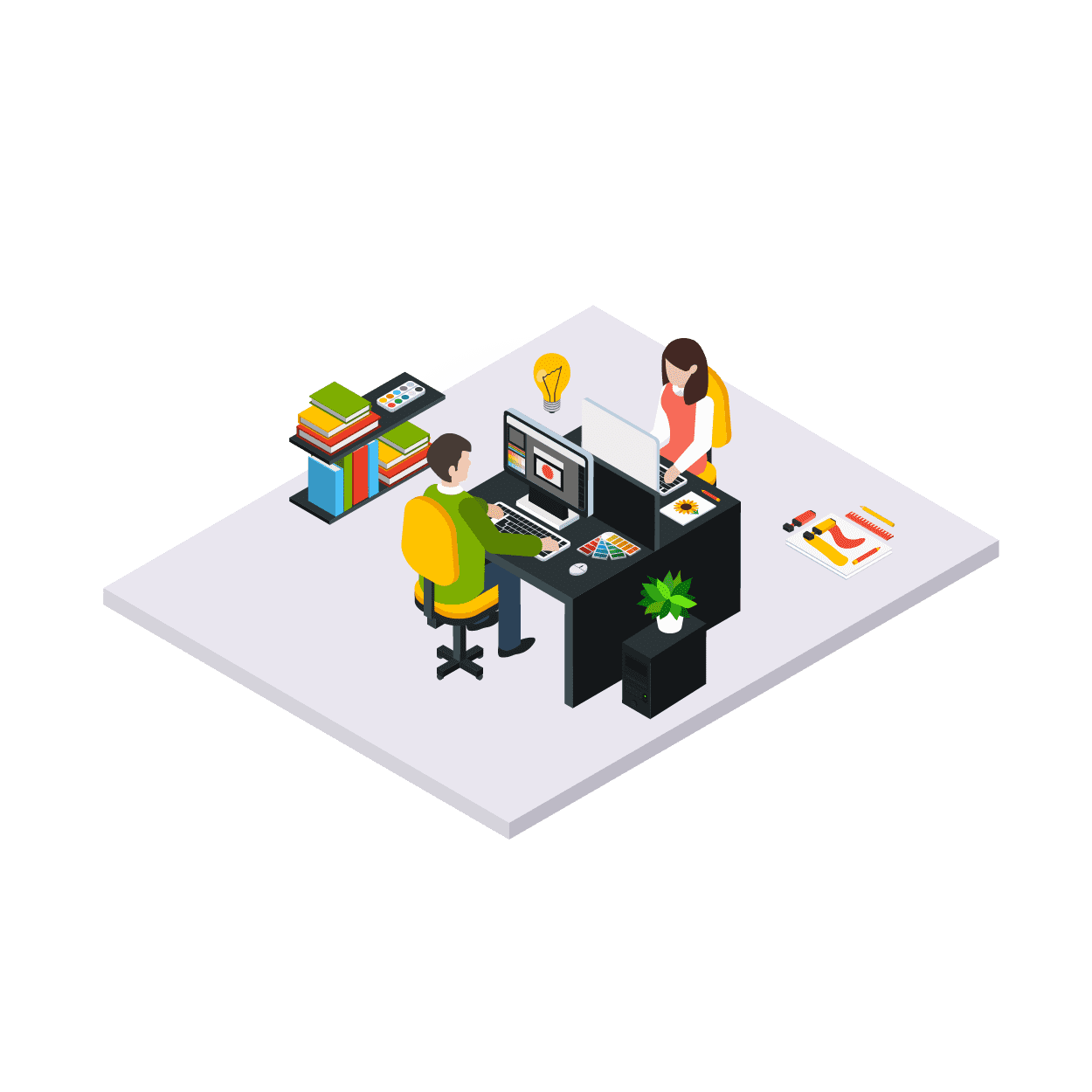 characters working on graphic design and branding