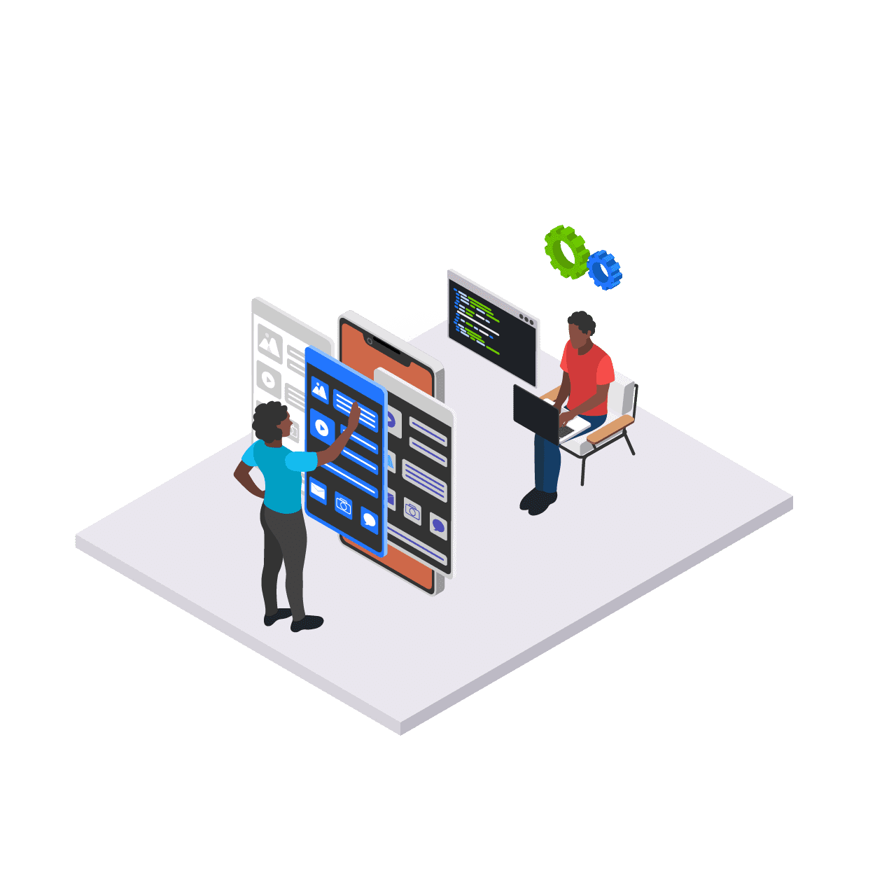 characters working on a website