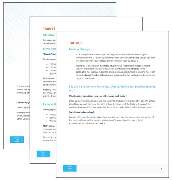 sample page from marketing plan template