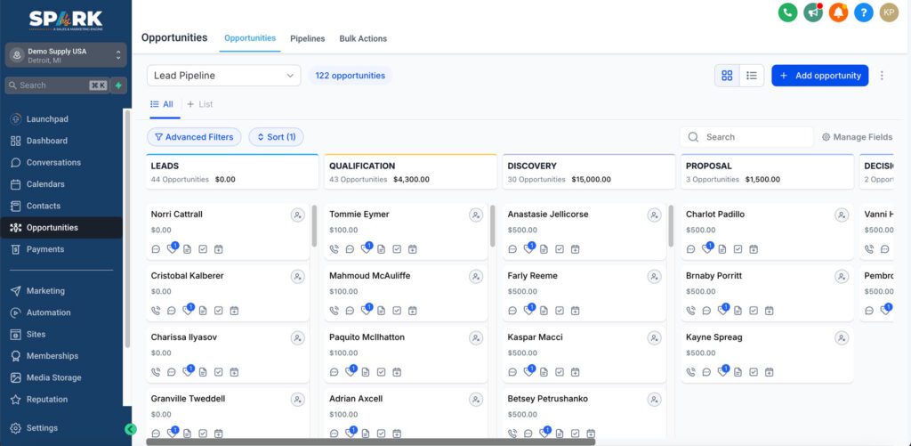 screenshot of a simple sales pipeline 